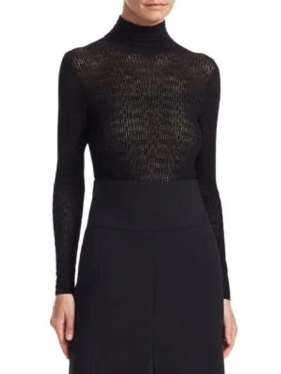 Akris Mock-neck Long-sleeve Lace Knit Pullover Top In Black