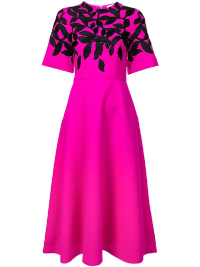 Oscar De La Renta Bead-embellished Embroidered Wool-blend Midi Dress In Pink