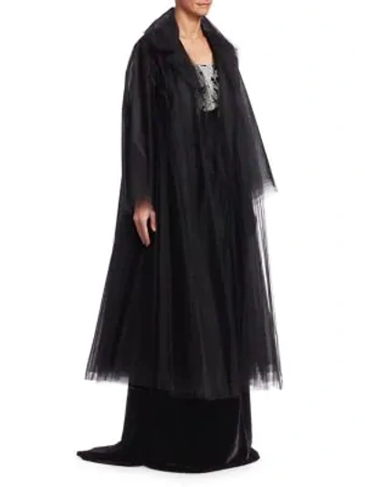 Oscar De La Renta Long-sleeve Long Tulle Coat In Black