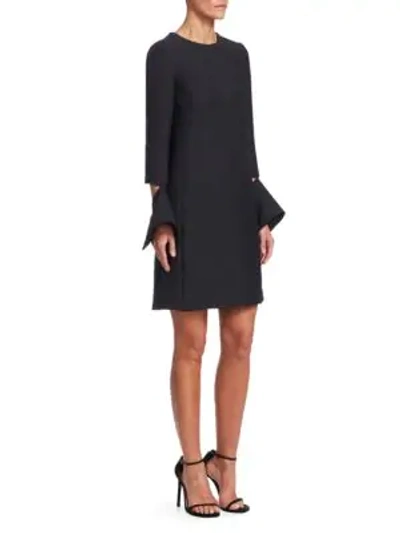 Oscar De La Renta Long-sleeve Dress With Detached Brooch Cuffs In Black