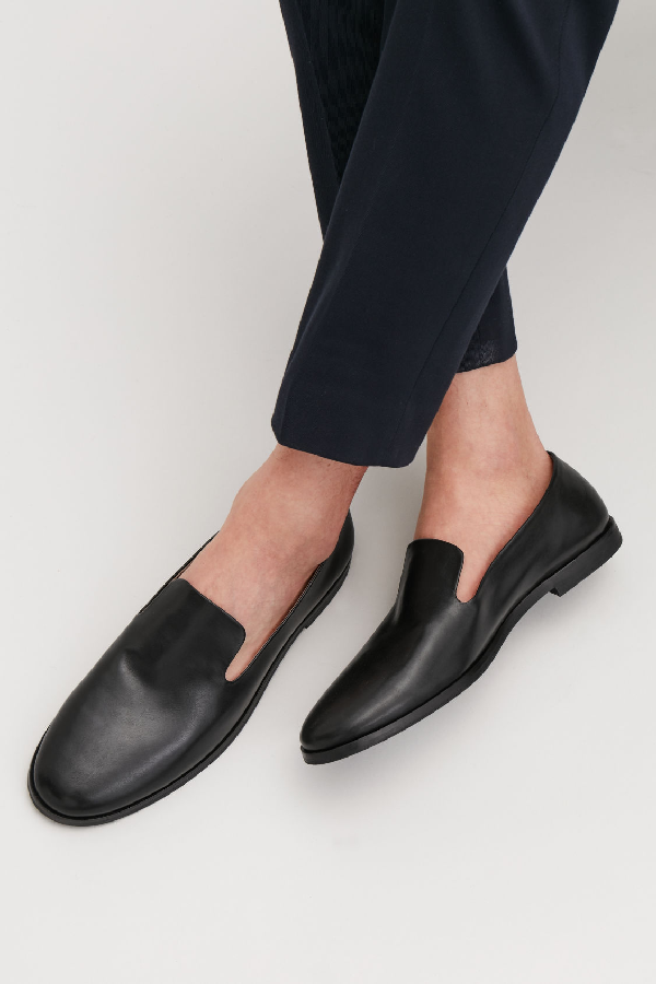 black leather slip on shoes