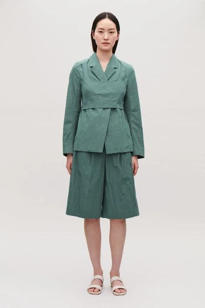 Cos Woven-knit Blazer In Green