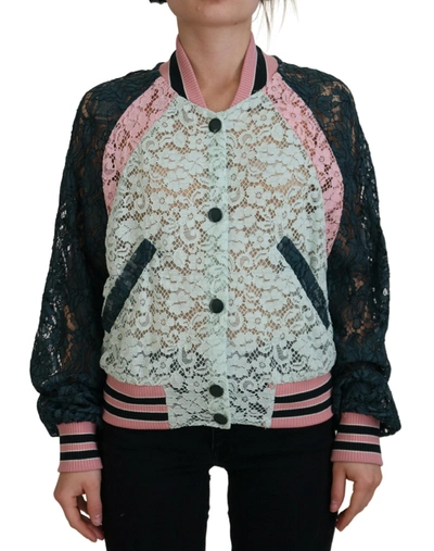 Dolce & Gabbana Multicolor Floral Lace Cotton Bomber Jacket