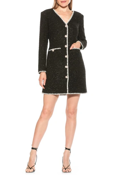 Alexia Admor Zayla Long Sleeve Button Front Tweed Dress In Black/ White