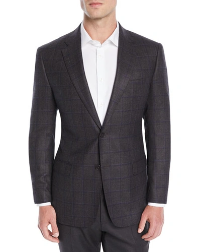 Emporio Armani Men's Silk/wool Windowpane Check Jacket In Gray