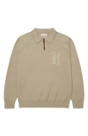Honor The Gift Monogram Quarter Zip Cotton Pullover In Light Brown