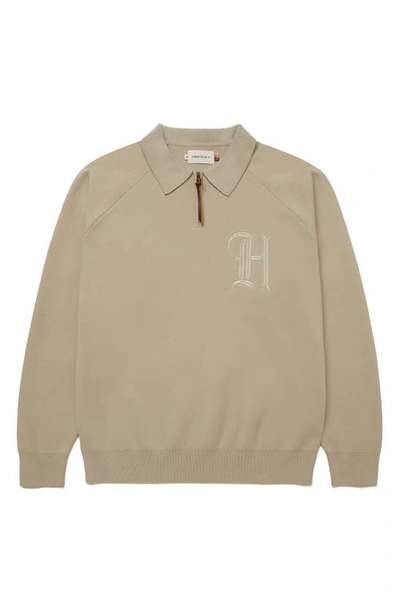 Honor The Gift Monogram Quarter Zip Cotton Pullover In Light Brown