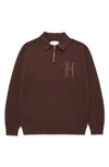 Honor The Gift Monogram Quarter Zip Cotton Pullover In Brown