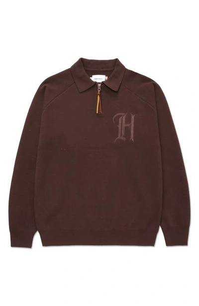 Honor The Gift Monogram Quarter Zip Cotton Pullover In Brown