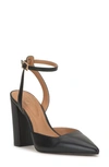 Jessica Simpson Nazela Pointed Toe Ankle Strap Pump In Black Patent Faux Leather