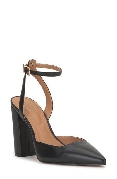 Jessica Simpson Nazela Pointed Toe Ankle Strap Pump In Black Patent Faux Leather