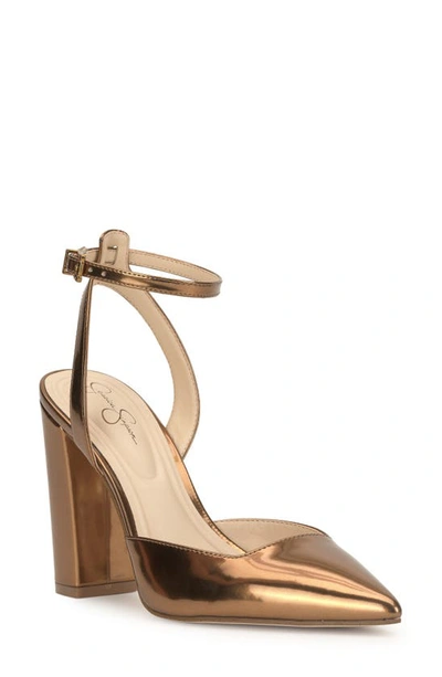 Jessica Simpson Nazela Pointed Toe Ankle Strap Pump In Bronze Mirror Metallic