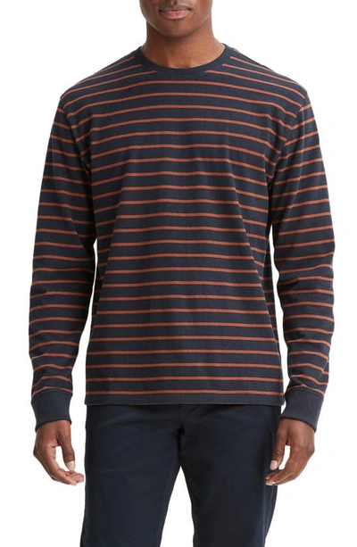 Vince Stripe Long Sleeve Sueded Jersey T-shirt In Coastal Rust