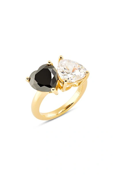 Judith Leiber Cubic Zirconia 2-stone Ring In Gold Black Clear