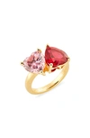 Judith Leiber Cubic Zirconia 2-stone Ring In Gold Pink Red