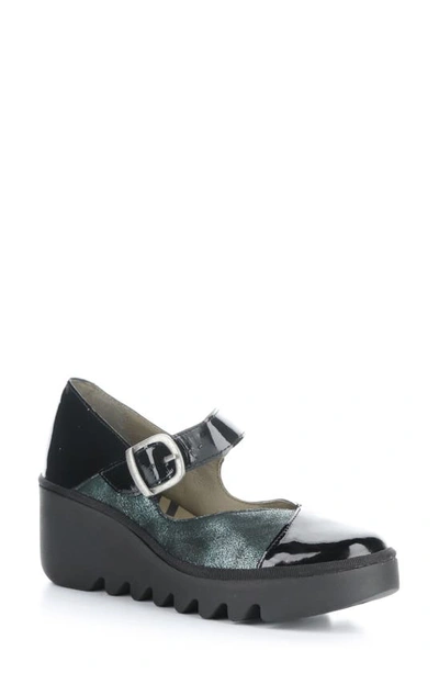 Fly London Baxe Mary Jane Pump In 004 Black/ Green