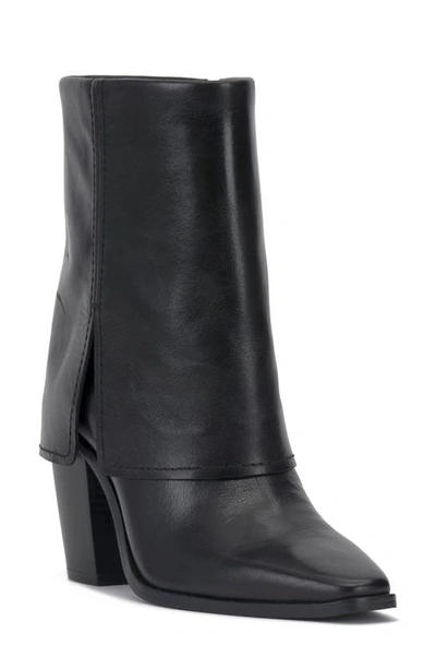 Vince Camuto Alolison Foldover Cuff Bootie In Black Cow Derby Leather