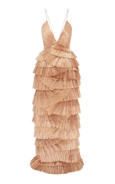 Alice Mccall Making Me Blush Tiered Ruffle Gown In Gold | ModeSens