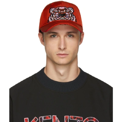 Kenzo Tiger-embroidered Cotton Twill Cap In 21.med.red