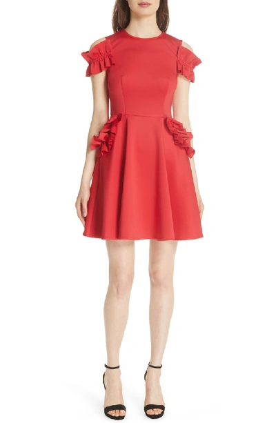Ted Baker Deneese Ruffled Cold-shoulder Dress In Bright Red
