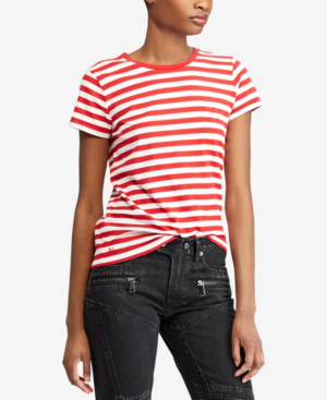 Polo Ralph Lauren Striped Cotton T-shirt In White/red | ModeSens