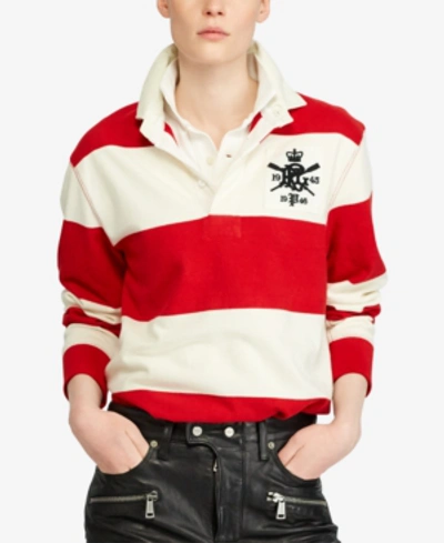 Polo Ralph Lauren Monogram Cotton Rugby Shirt In Red/white