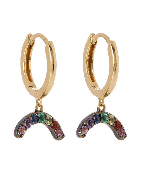 Andrea Fohrman Gold Multi-stone Rainbow Charm Small Hoop Earring | ModeSens