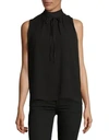 Karl Lagerfeld Tie Mock Neck Top In Black