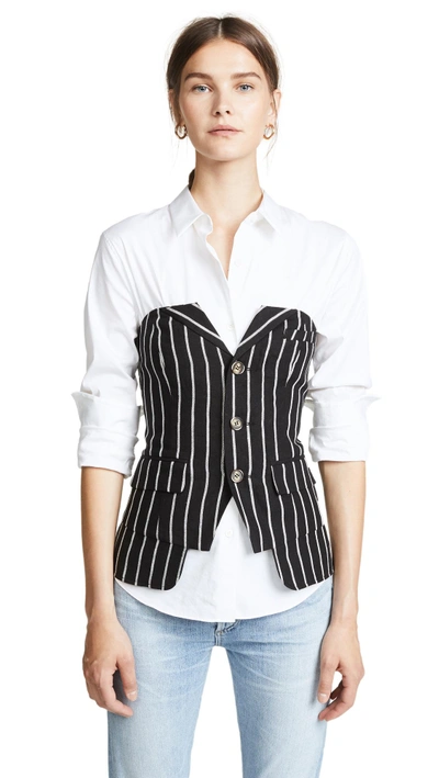 Laveer Button Up Bustier Top In Black Stripe