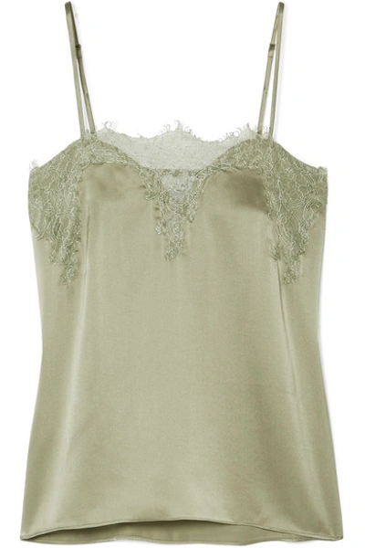 Cami Nyc The Sweetheart Lace-trimmed Silk-charmeuse Camisole In Green