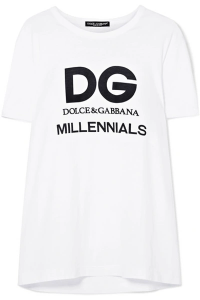 Dolce & Gabbana Logo Printed Cotton Jersey T-shirt In White