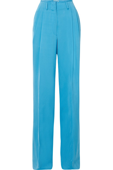 Etro Satin-crepe Wide-leg Pants In Blue | ModeSens