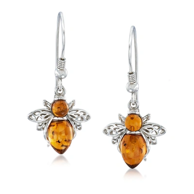 Ross-simons Amber Bumblebee Drop Earrings In Sterling Silver In Orange