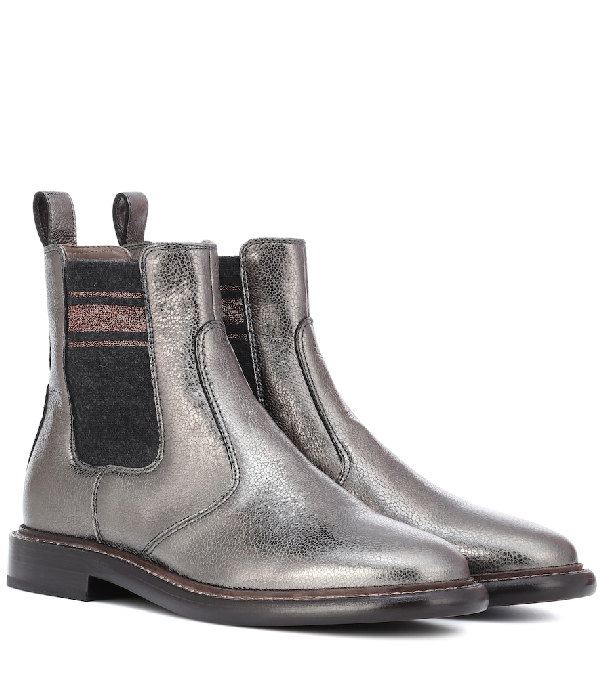 Brunello Cucinelli Broken Glass Leather Chelsea Boots In Silver | ModeSens