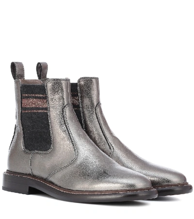 Brunello Cucinelli Broken Glass Leather Chelsea Boots In Carbone