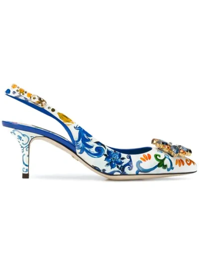 Dolce & Gabbana Crystal-embellished Floral-print Patent-leather Slingback Pumps In Multicolour