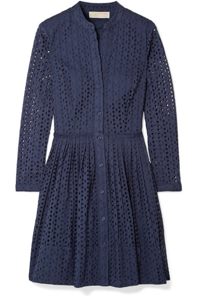 Michael Michael Kors Broderie Anglaise Cotton Dress In Navy