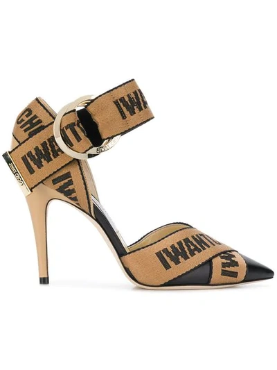 Jimmy Choo Bea 100 Logo-woven Canvas And Leather Pumps In Neutrals