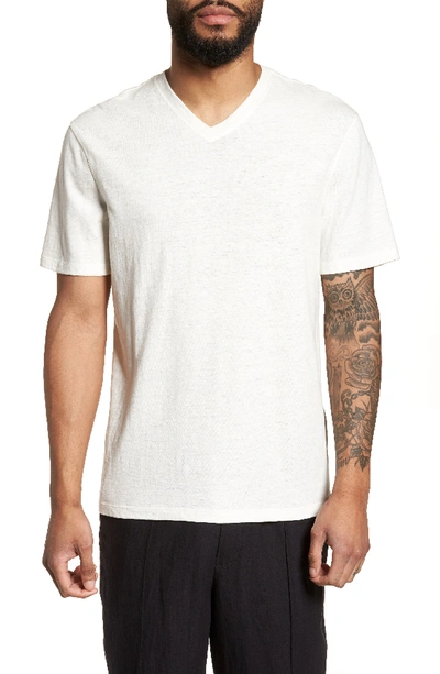 Vince Cotton/linen V-neck T-shirt In Off White