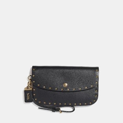 Coach Clutch With Rivets In Black In Black/brass