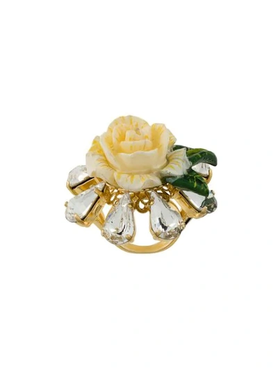 Dolce & Gabbana Crystal-embellished Floral Ring In Silver