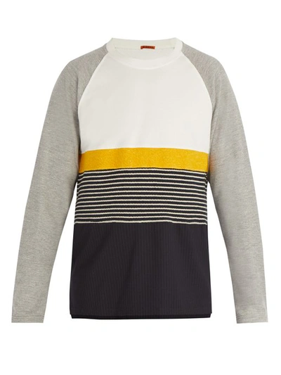 Barena Venezia Panelled Cotton-jersey, Brushed-twill And Striped Virgin Wool-blend Sweatshirt - Gray