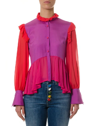 Leitmotiv Multicolored Ruffled Shirt In Red/violet