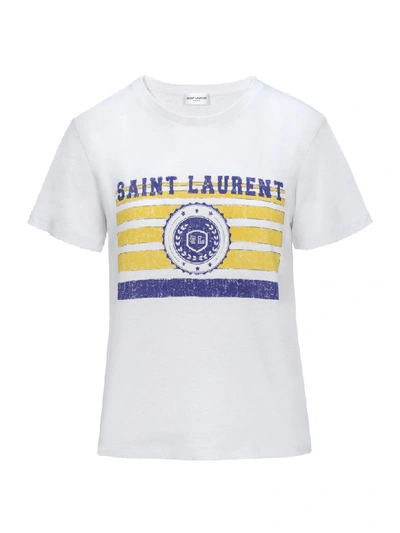 Saint Laurent University Printed T-shirt In Dirty Ecru Jaune