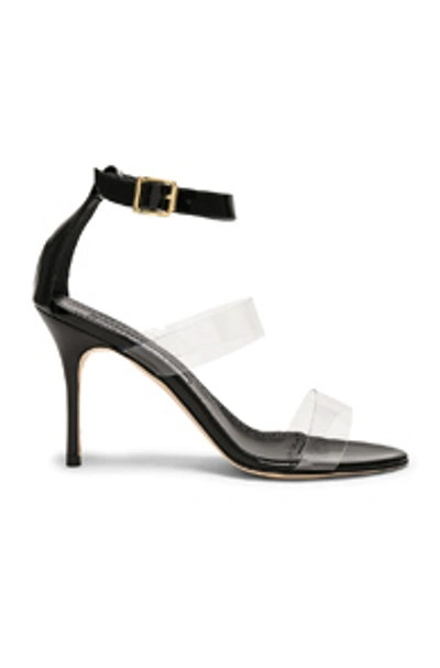 Manolo Blahnik Patent Leather & Pvc Kaotic 90 Sandals In Black