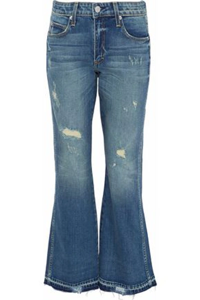 Amo Bex Distressed Mid-rise Flared Jeans In Mid Denim