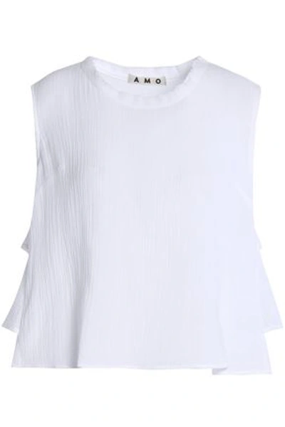 Amo Woman Ruffled Crinkled-cotton Top White