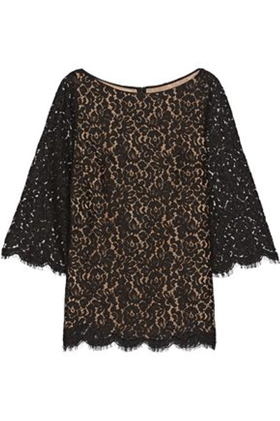 Michael Kors Scalloped Cotton-blend Corded Lace Top In Black