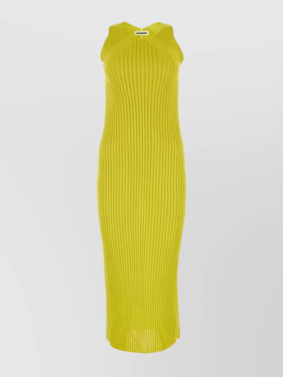 Jil Sander Superfine Ribbed Viscose Midi Dress In Yellow