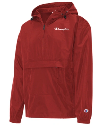 Champion Men's Packable Half-zip Hooded Water-resistant Jacket In Scarlet